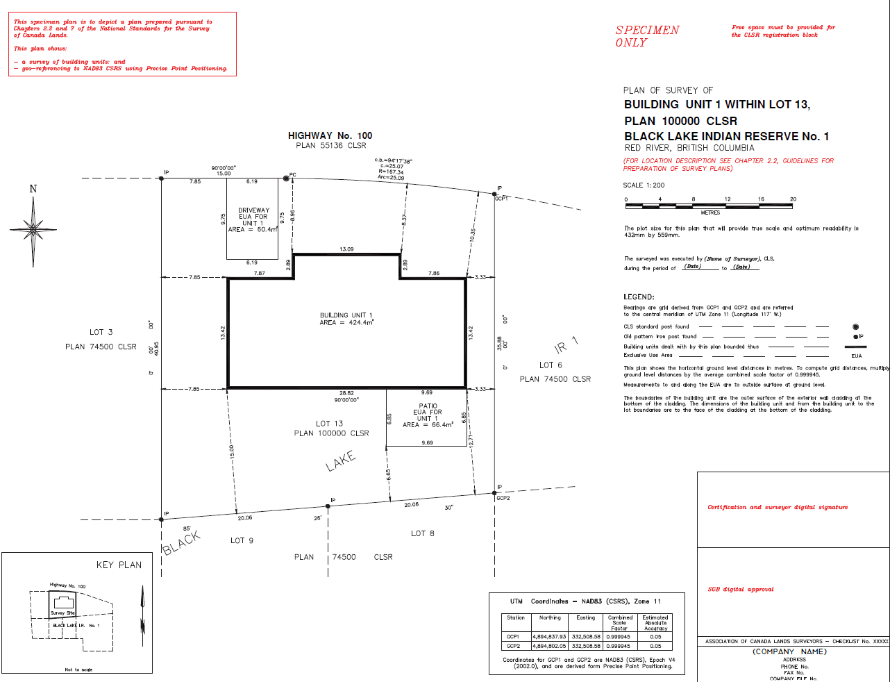 Building Location Survey — specimen survey plan